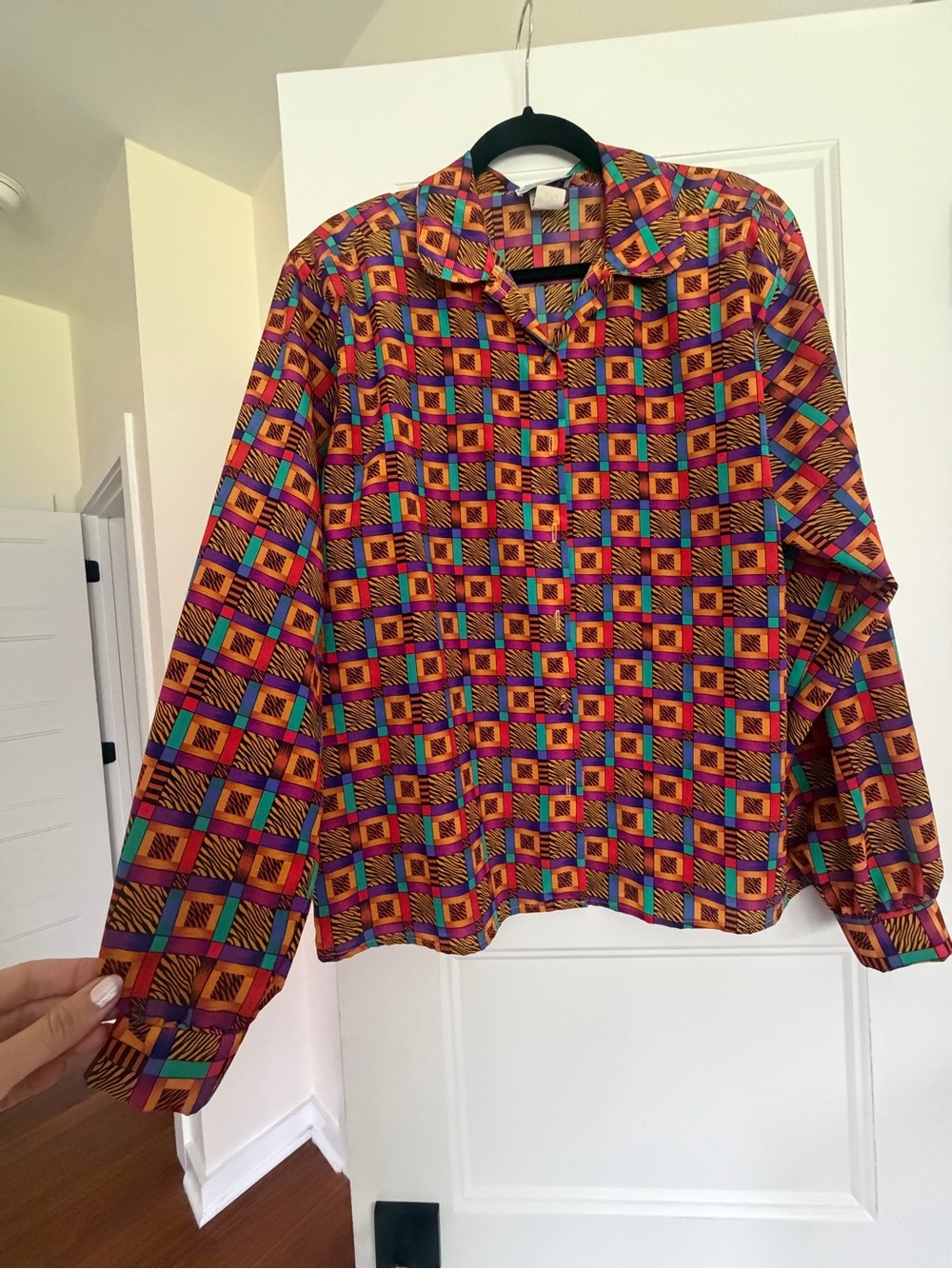 Vintage Multicolor Geometric Button-Down Shirt